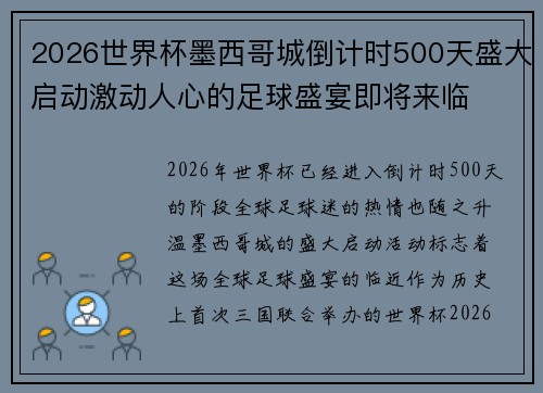 2026世界杯墨西哥城倒计时500天盛大启动激动人心的足球盛宴即将来临